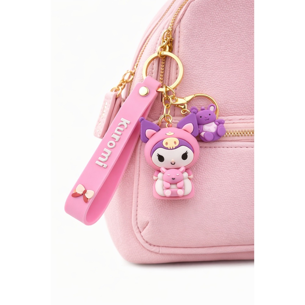 SANRIO KUROMI Keychain Wristlet Charm Pink & Purple Silicone